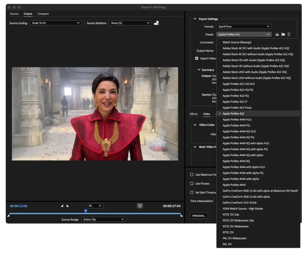 Transkodierung einer Videodatei von H.264 nach Apple ProRes in Adobe Media Encoder.