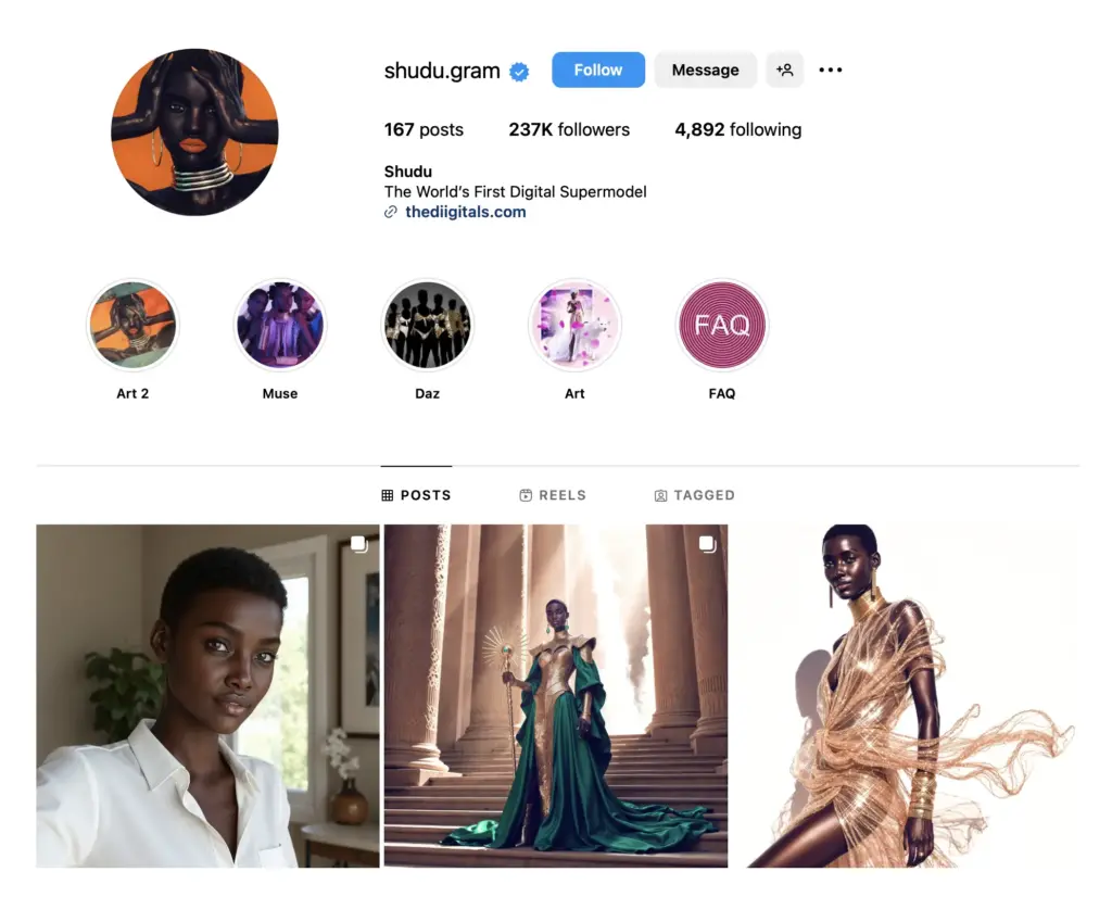 A screenshot of Shudu Gram's Instagram profile